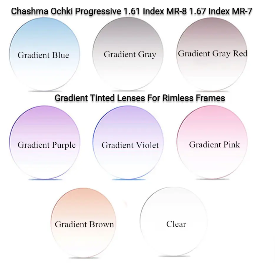 Progressive 1.61 Index MR-8 1.67 Index MR-7 Gradient Tint Lenses — view 1 | Rx Spectacle
