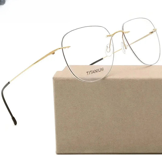 Unisex Oval Rimless Titanium Prescription Glasses Kr05 — view 1 | Rx Spectacle