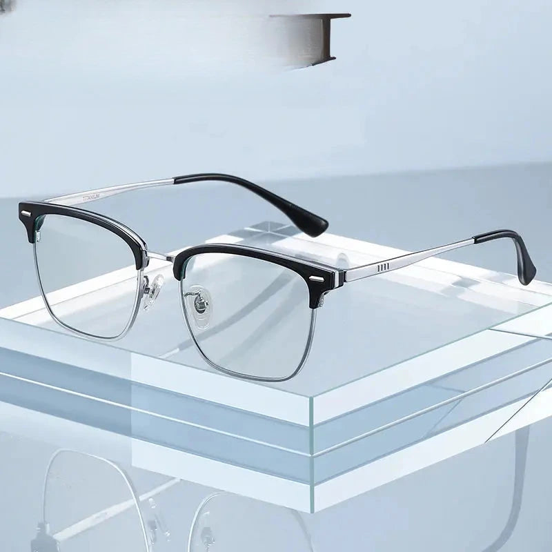Men's Square Full Rim Titanium Prescription Glasses 62031 — view 1 | Rx Spectacle