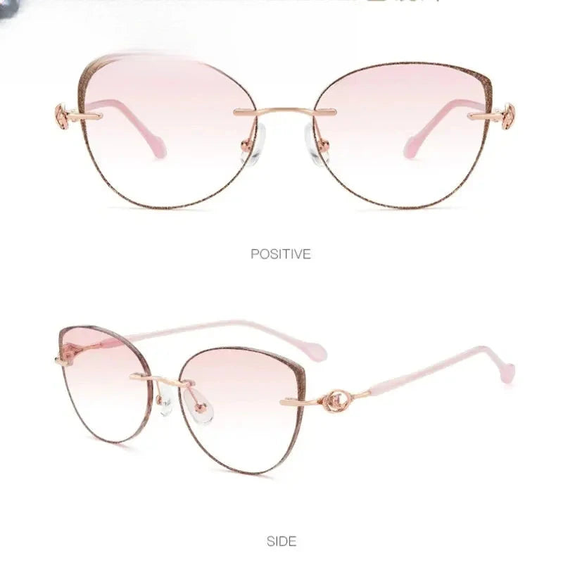 Women's Cat Eye Rimless Titanium Prescription Glasses 752058 — view 5 | Rx Spectacle
