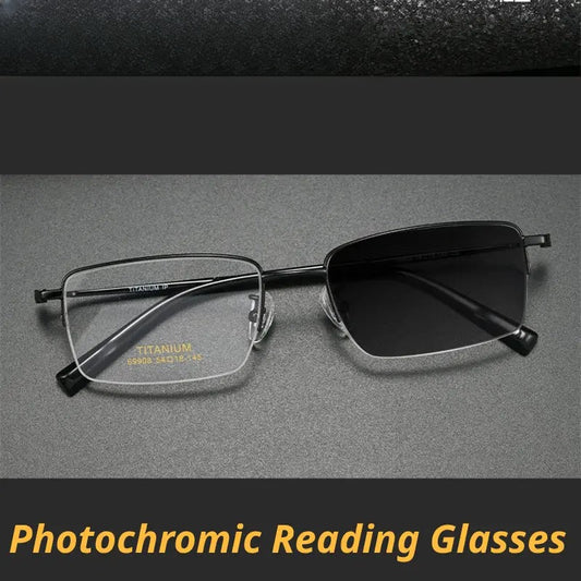 Unisex Square Semi-Rimless Titanium Reading Glasses 69908 — view 1 | Rx Spectacle