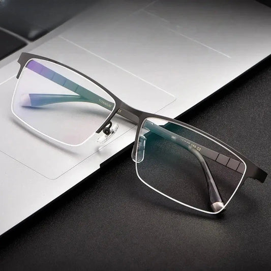 Men's Square Semi-Rimless Titanium Oversized Prescription Glasses 880186 — view 1 | Rx Spectacle