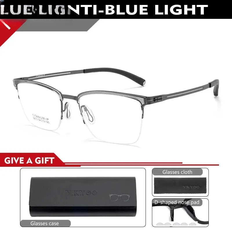 Unisex Square Semi-Rimless Titanium Reading Glasses 628813 — view 4 | Rx Spectacle
