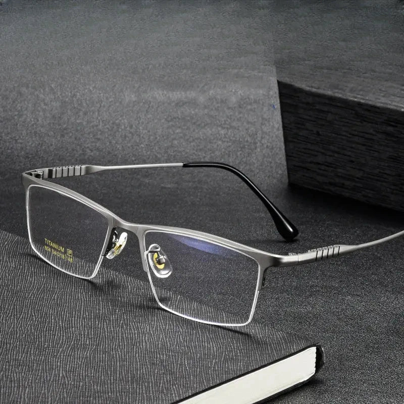 Unisex Browline Semi-Rimless Titanium Prescription Glasses 80411 — view 1 | Rx Spectacle