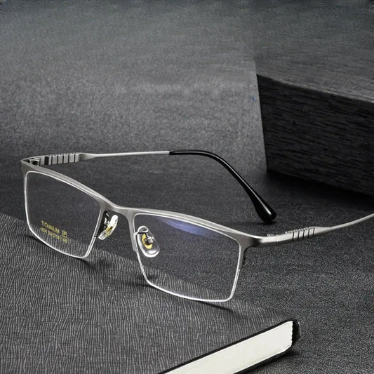 Unisex Browline Semi-Rimless Titanium Prescription Glasses 80411 — view 1 | Rx Spectacle