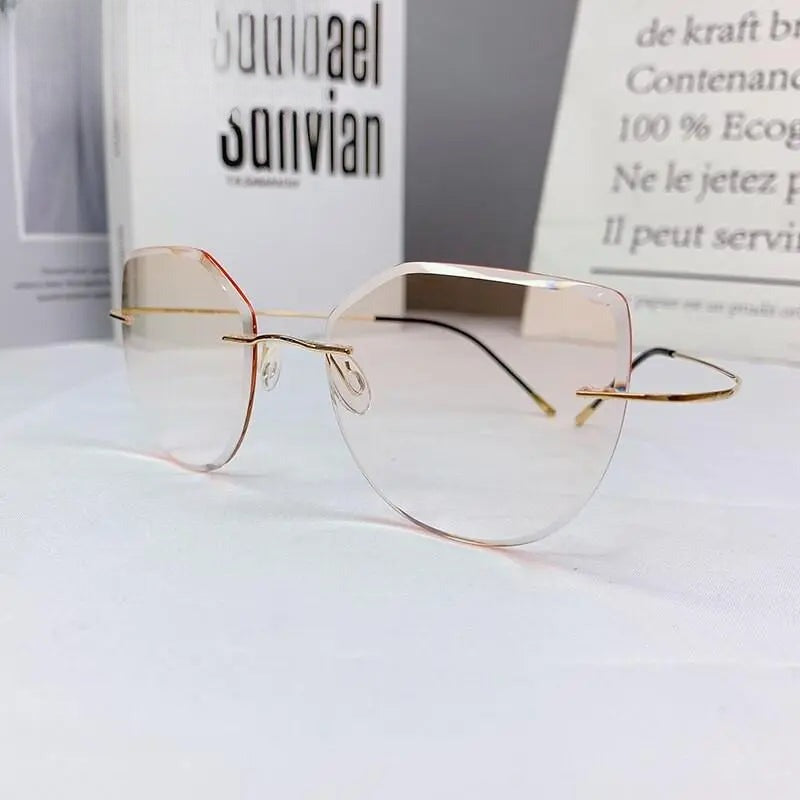 Women's Cat Eye Rimless Titanium Prescription Glasses 16016a — view 1 | Rx Spectacle