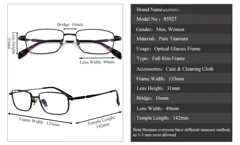 Women's Square Full Rim Titanium Prescription Glasses 85927 — view 2 | Rx Spectacle