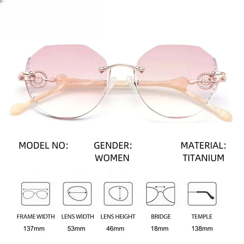 Women's Round Rimless Titanium Flat Top Prescription Glasses 461813 — view 2 | Rx Spectacle