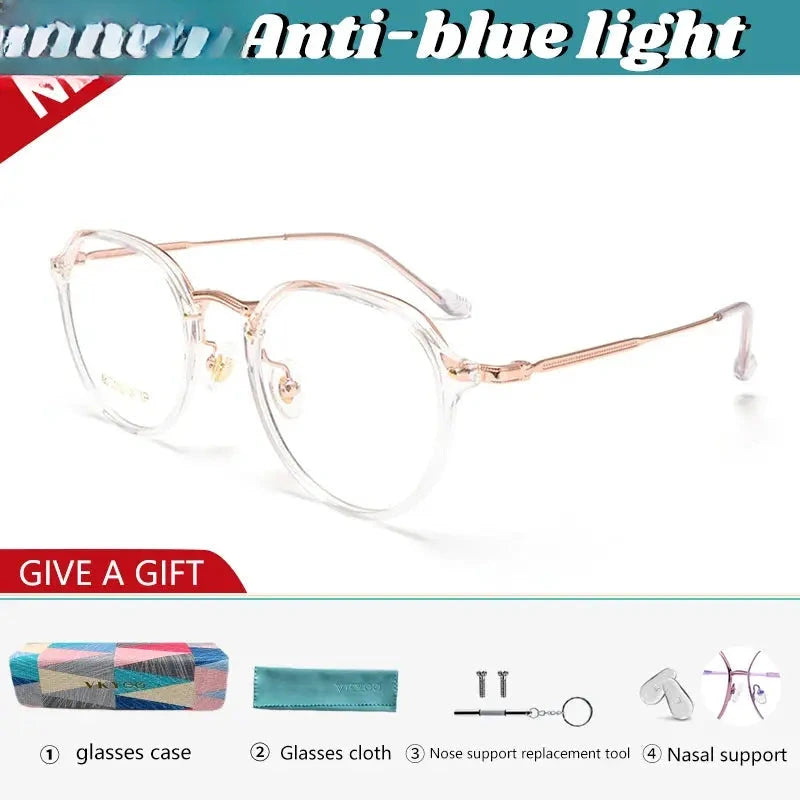 Unisex Round Full Rim Titanium Flat Top Reading Glasses 50111 — view 5 | Rx Spectacle