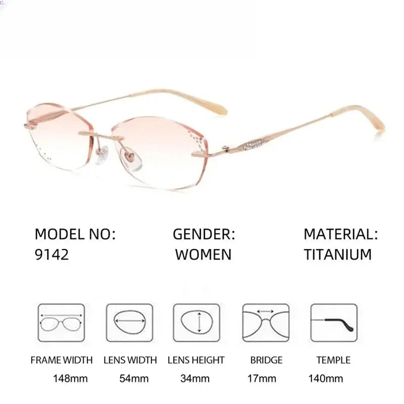 Women's Oval Rimless Titanium Oversized Prescription Glasses 69142 — view 2 | Rx Spectacle