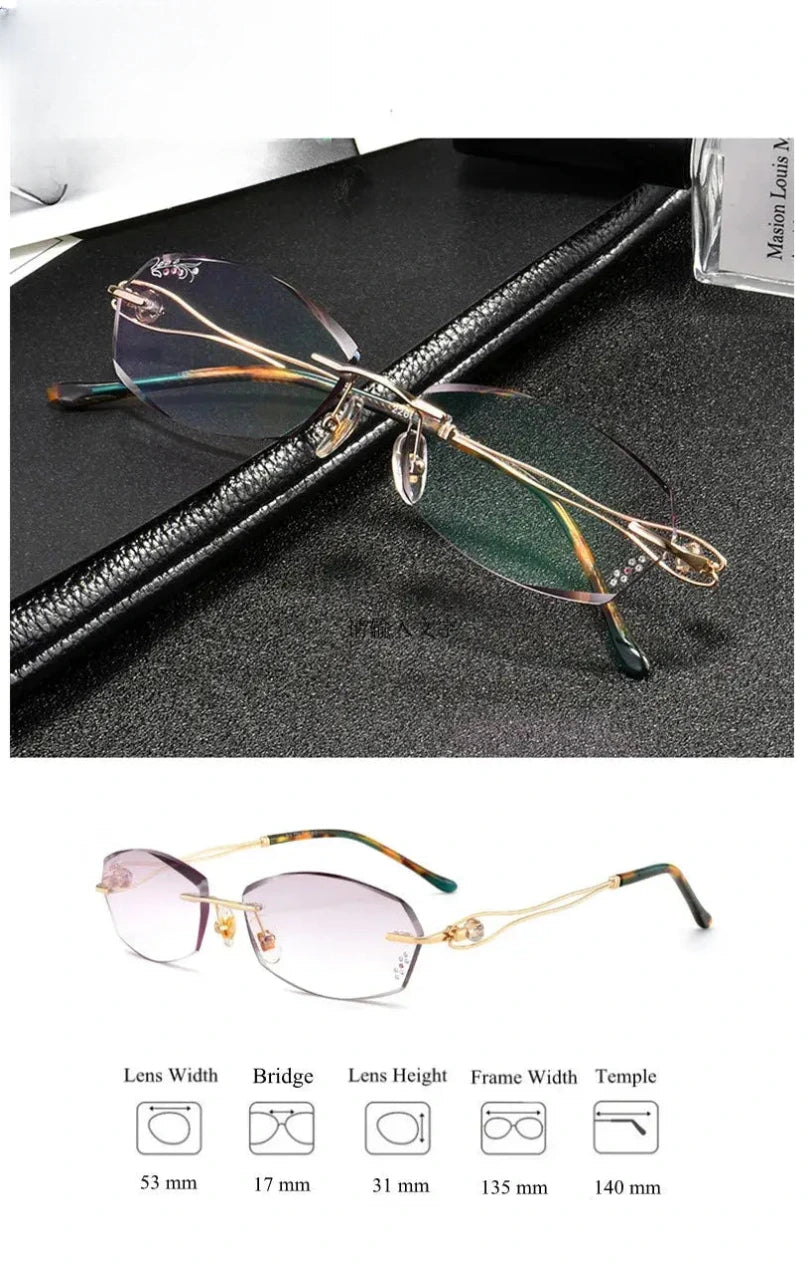 Women's Rectangular Rimless Titanium Prescription Glasses 22671 — view 3 | Rx Spectacle