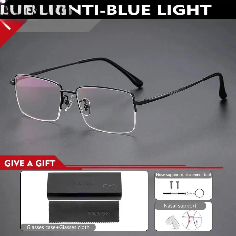 Unisex Square Semi-Rimless Titanium Reading Glasses 18012 — view 5 | Rx Spectacle