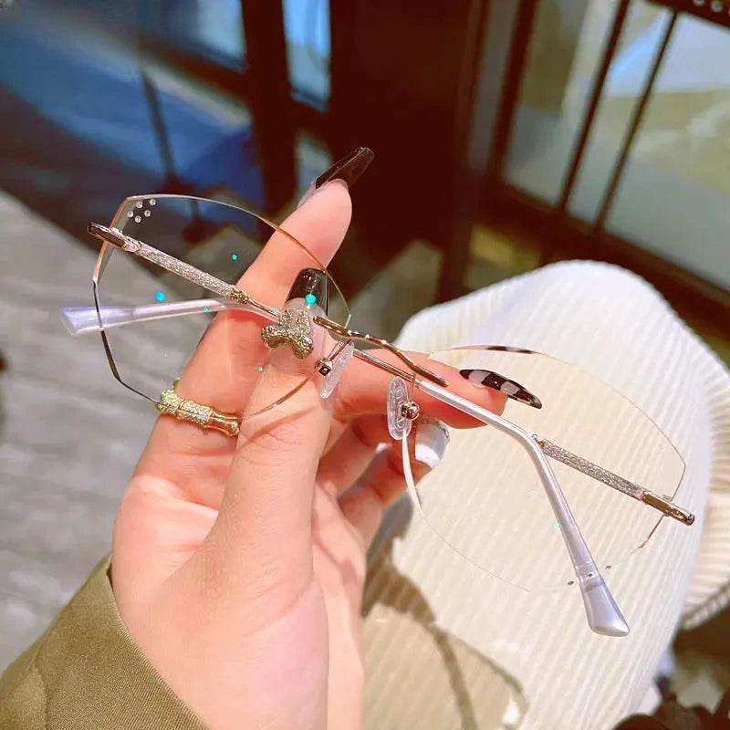 Women's Oval Rimless Titanium Prescription Glasses 88606 — view 4 | Rx Spectacle