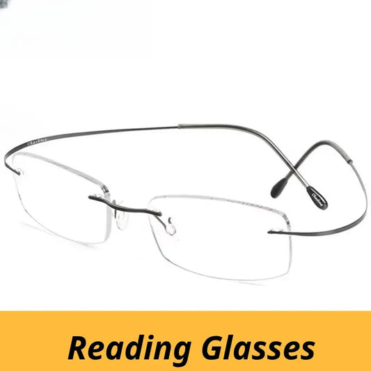 Unisex Square Rimless Titanium Reading Glasses 887044 — view 1 | Rx Spectacle