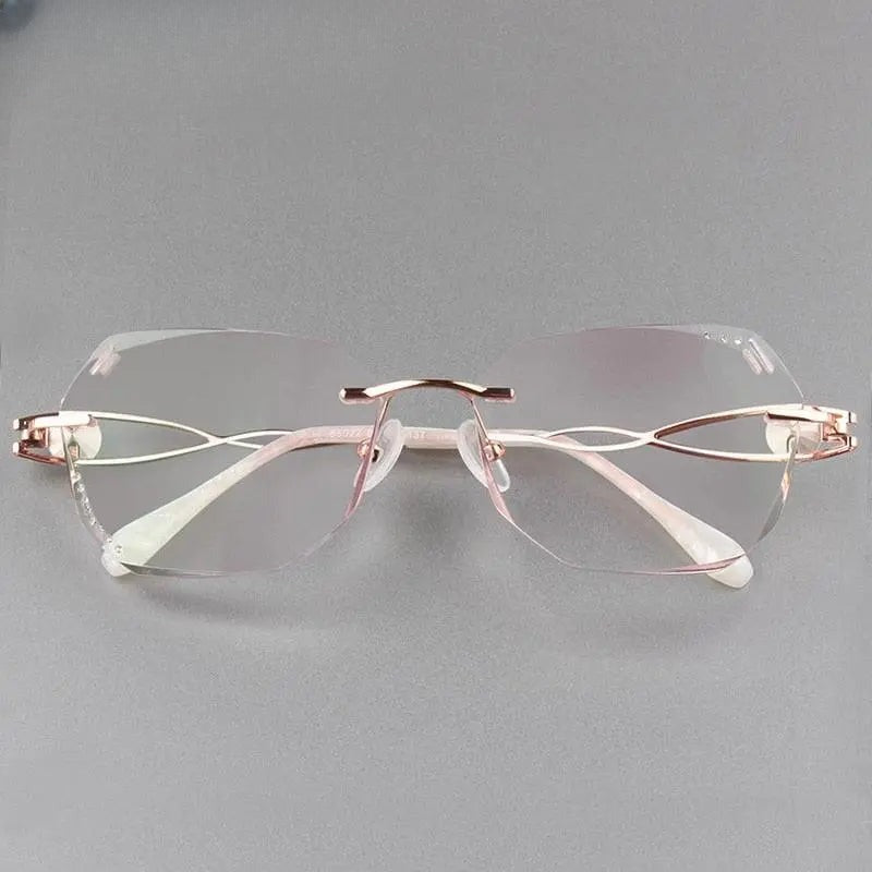 Women's Square Rimless Titanium Prescription Glasses 88023 — view 2 | Rx Spectacle