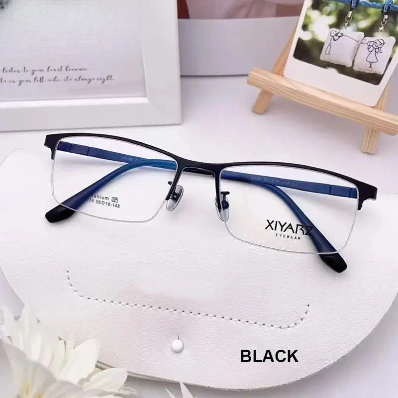 Men's Square Semi-Rimless Titanium Oversized Prescription Glasses 42039 — view 8 | Rx Spectacle