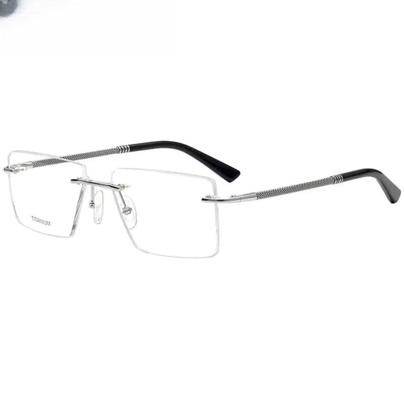 Unisex Square Rimless Titanium Prescription Glasses 1657 — view 2 | Rx Spectacle