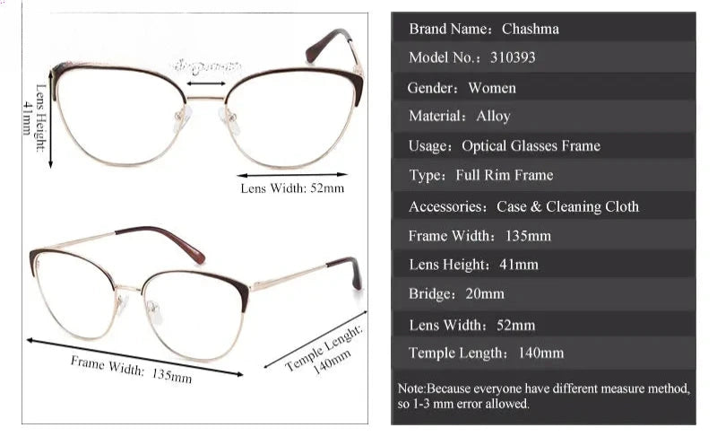 Women's Cat Eye Full Rim Alloy Prescription Glasses 310393 — view 11 | Rx Spectacle