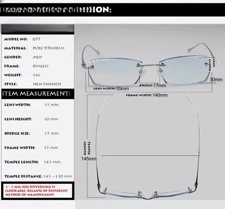 Men's Square Rimless Titanium Prescription Glasses 24077 — view 3 | Rx Spectacle