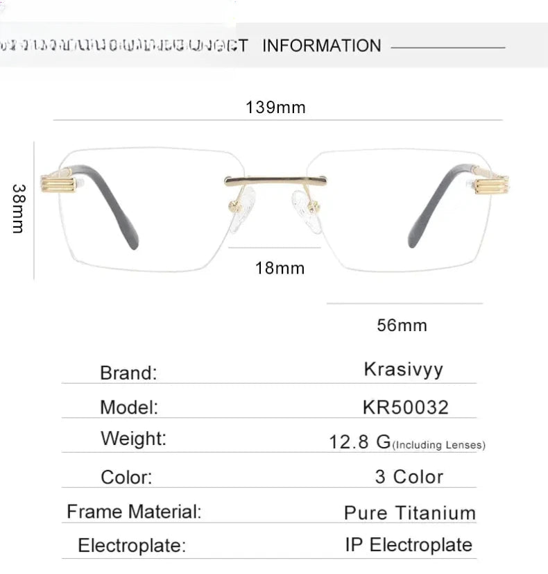 Unisex Polygon Rimless Titanium Flat Top Prescription Glasses 650032 — view 2 | Rx Spectacle