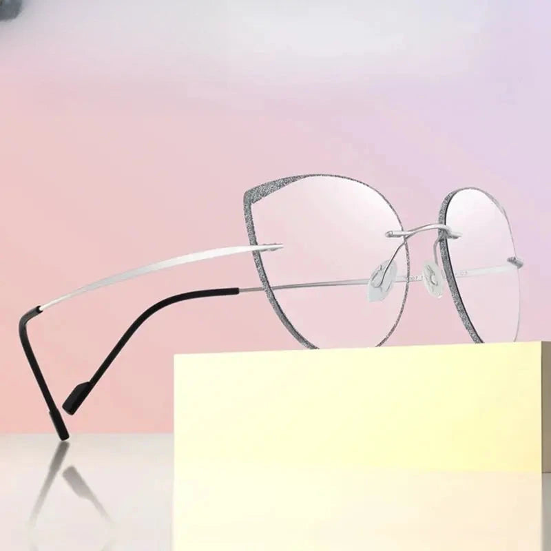 Women's Cat Eye Rimless Titanium Prescription Glasses 431814 — view 1 | Rx Spectacle