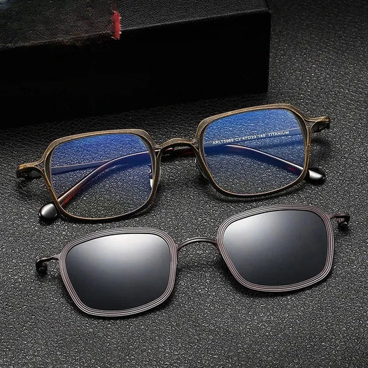 Unisex Square Full Rim Titanium Clip-On Prescription Glasses 885969 — view 1 | Rx Spectacle