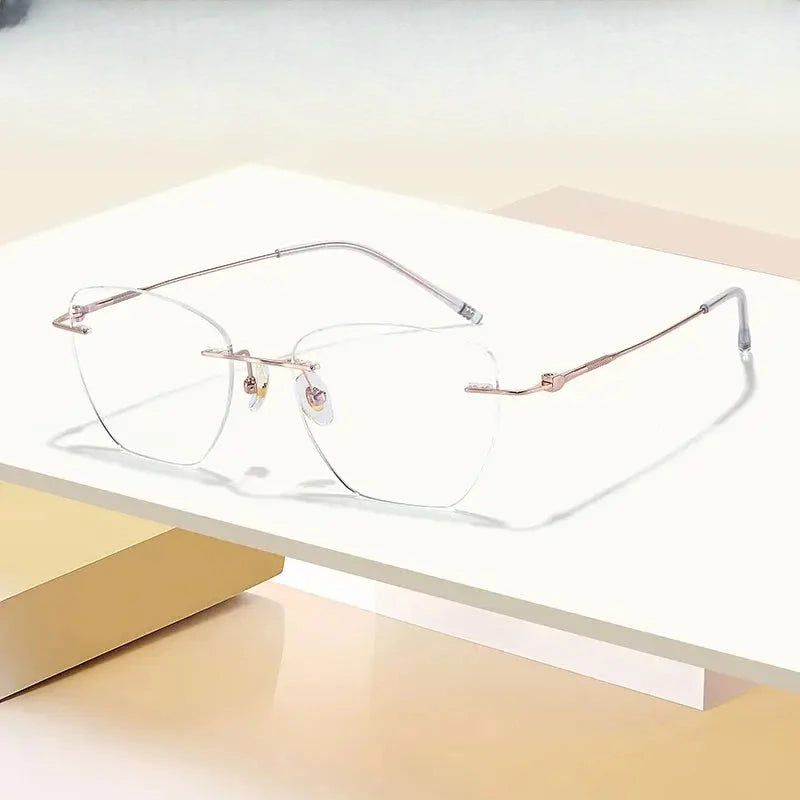 Women's Cat Eye Rimless Titanium Prescription Glasses 60194 — view 1 | Rx Spectacle