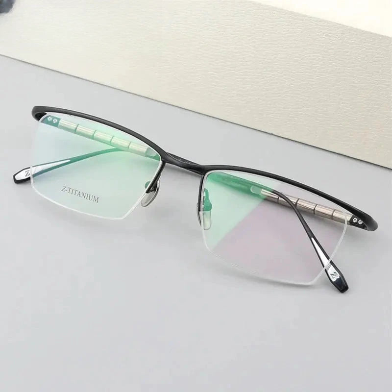 Unisex Browline Semi-Rimless Titanium Prescription Glasses 427037 — view 3 | Rx Spectacle