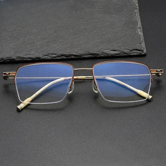 Unisex Polygon Semi-Rimless Titanium Prescription Glasses 202311 — view 1 | Rx Spectacle