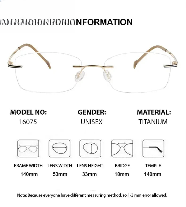 Unisex Square Rimless Titanium Prescription Glasses 16075 — view 2 | Rx Spectacle