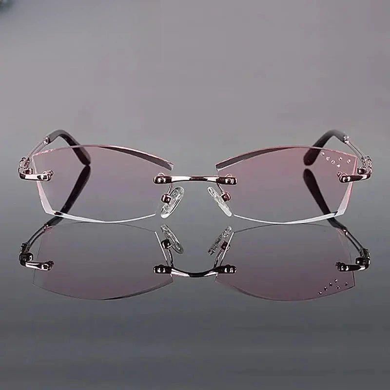 Women's Cat Eye Rimless Titanium Prescription Glasses 771005 — view 3 | Rx Spectacle