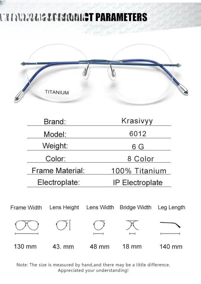Unisex Round Rimless Titanium Prescription Glasses Kr6012 — view 14 | Rx Spectacle