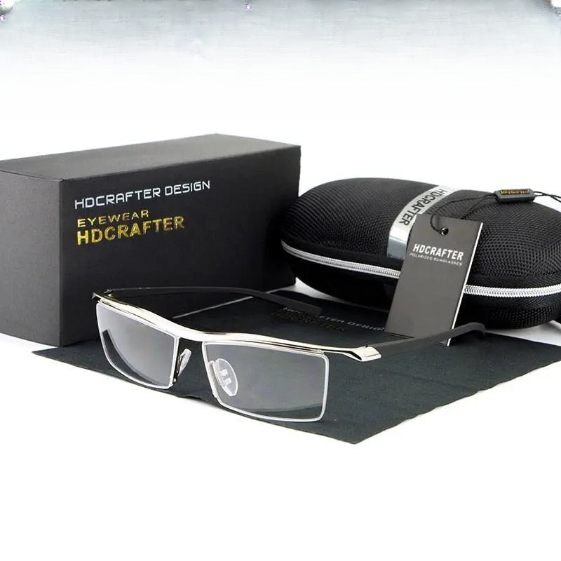 Men's Square Semi-Rimless Acetate Prescription Glasses E004 — view 1 | Rx Spectacle