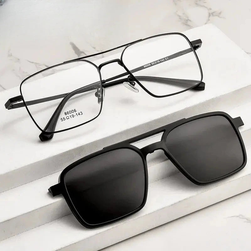 Men's Square Full Rim Alloy Double Bridge Clip-On Prescription Glasses 8606 — view 1 | Rx Spectacle