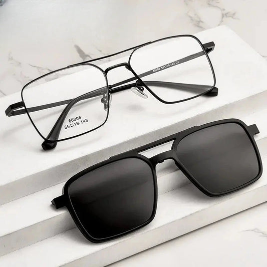 Men's Square Full Rim Alloy Double Bridge Clip-On Prescription Glasses 8606 — view 1 | Rx Spectacle