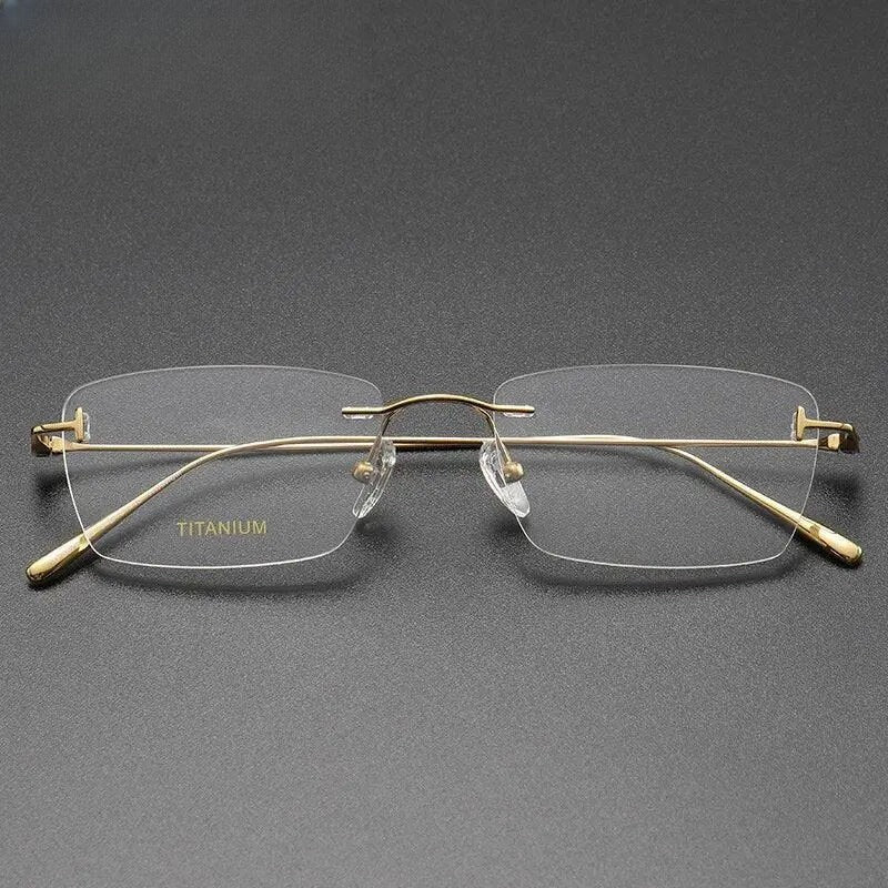 Unisex Square Rimless Titanium Prescription Glasses 5678 — view 6 | Rx Spectacle