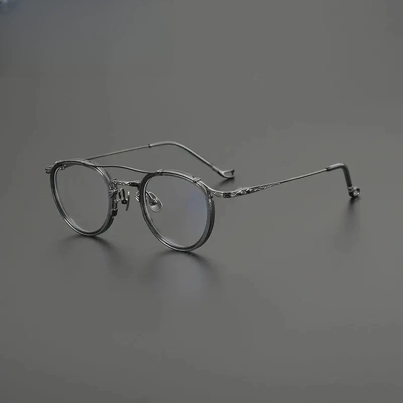 Unisex Oval Full Rim Titanium Double Bridge Prescription Glasses 574154 — view 4 | Rx Spectacle