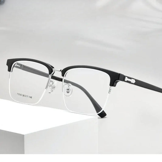 Men's Square Semi-Rimless Titanium Prescription Glasses 71016 — view 1 | Rx Spectacle