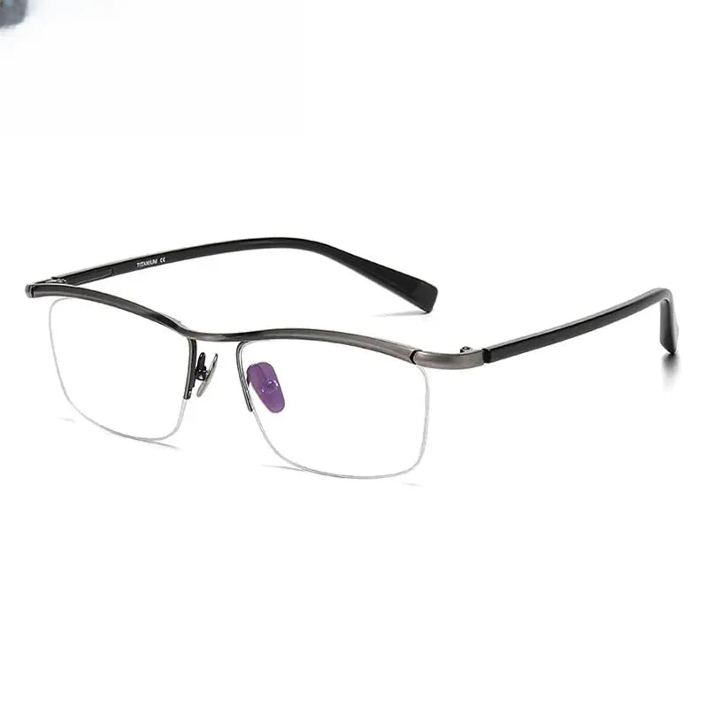 Unisex Browline Semi-Rimless Titanium Prescription Glasses Gxyj876 — view 3 | Rx Spectacle