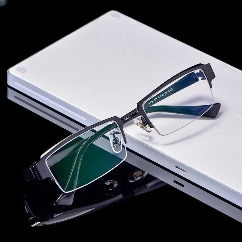 Men's Square Semi-Rimless Titanium Prescription Glasses 119 — view 8 | Rx Spectacle