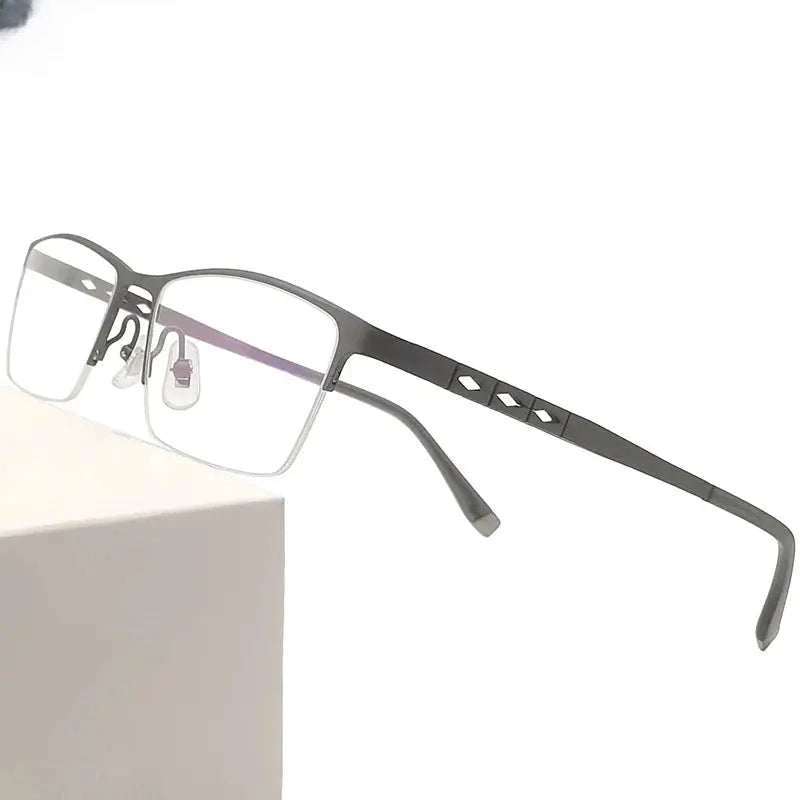 Men's Square Semi-Rimless Titanium Oversized Prescription Glasses 60076 — view 1 | Rx Spectacle