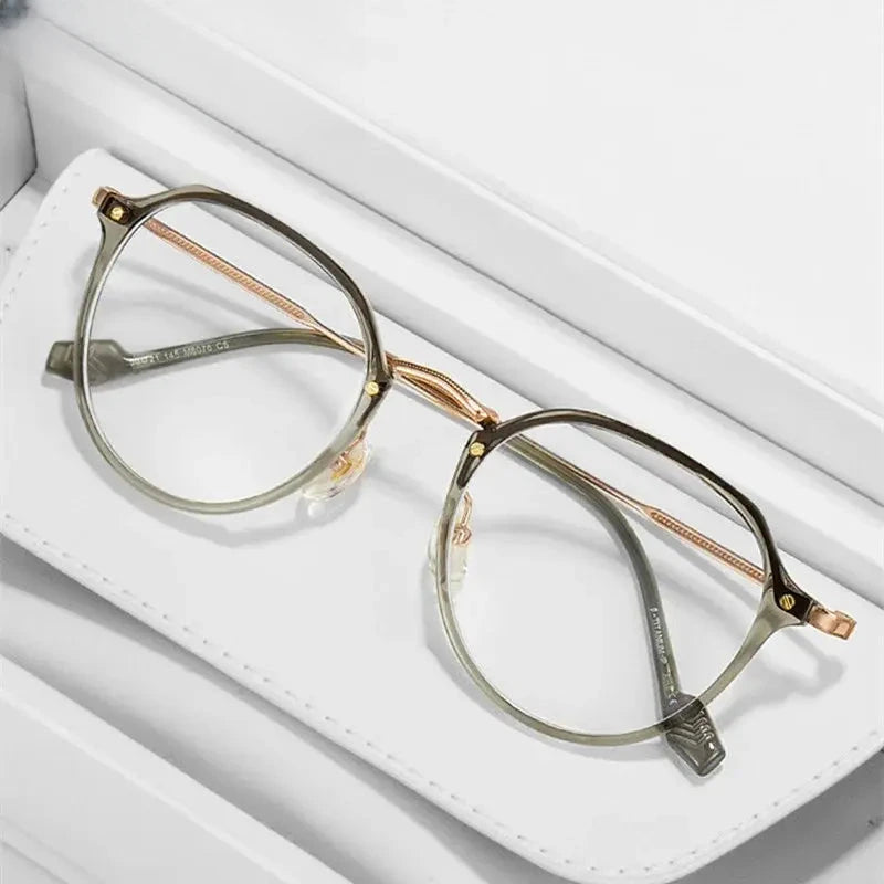 Unisex Oval Full Rim Titanium Flat Top Prescription Glasses 888076 — view 1 | Rx Spectacle