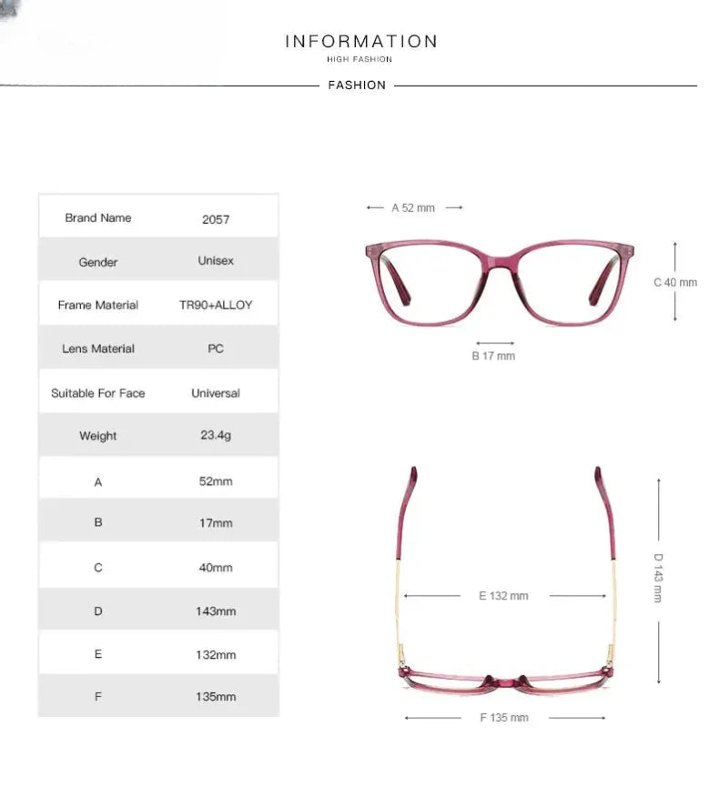 Women's Square Full Rim TR90 Reading Glasses 2057 — view 12 | Rx Spectacle