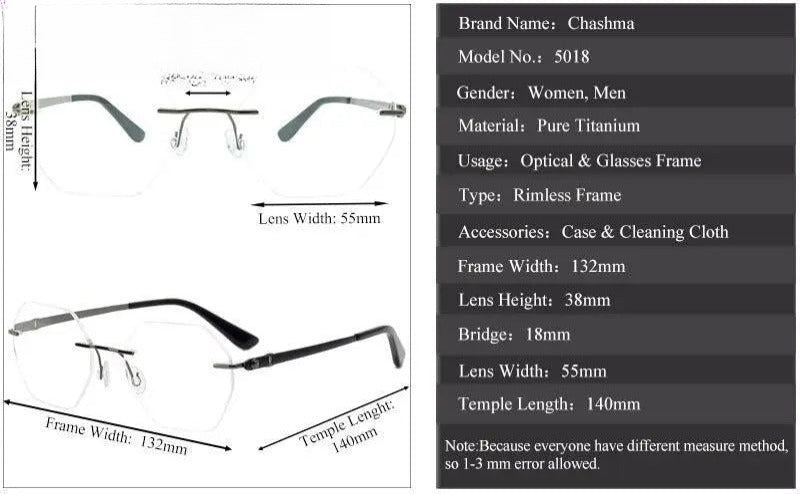 Men's Polygon Rimless Titanium Prescription Glasses 5018 — view 10 | Rx Spectacle