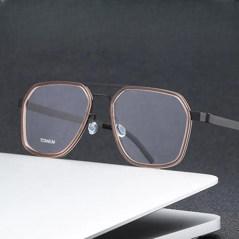 Unisex Polygon Full Rim Titanium Double Bridge Prescription Glasses 9753 — view 1 | Rx Spectacle