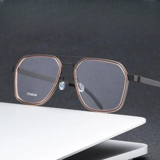 Unisex Polygon Full Rim Titanium Double Bridge Prescription Glasses 9753 — view 1 | Rx Spectacle