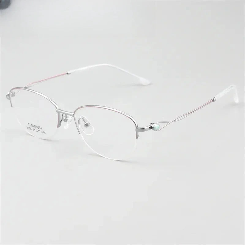 Women's Oval Semi-Rimless Titanium Prescription Glasses 613008 — view 6 | Rx Spectacle