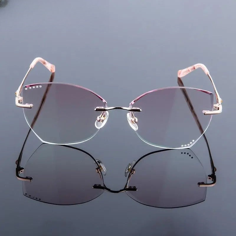Women's Cat Eye Rimless Titanium Prescription Glasses 99101 — view 6 | Rx Spectacle
