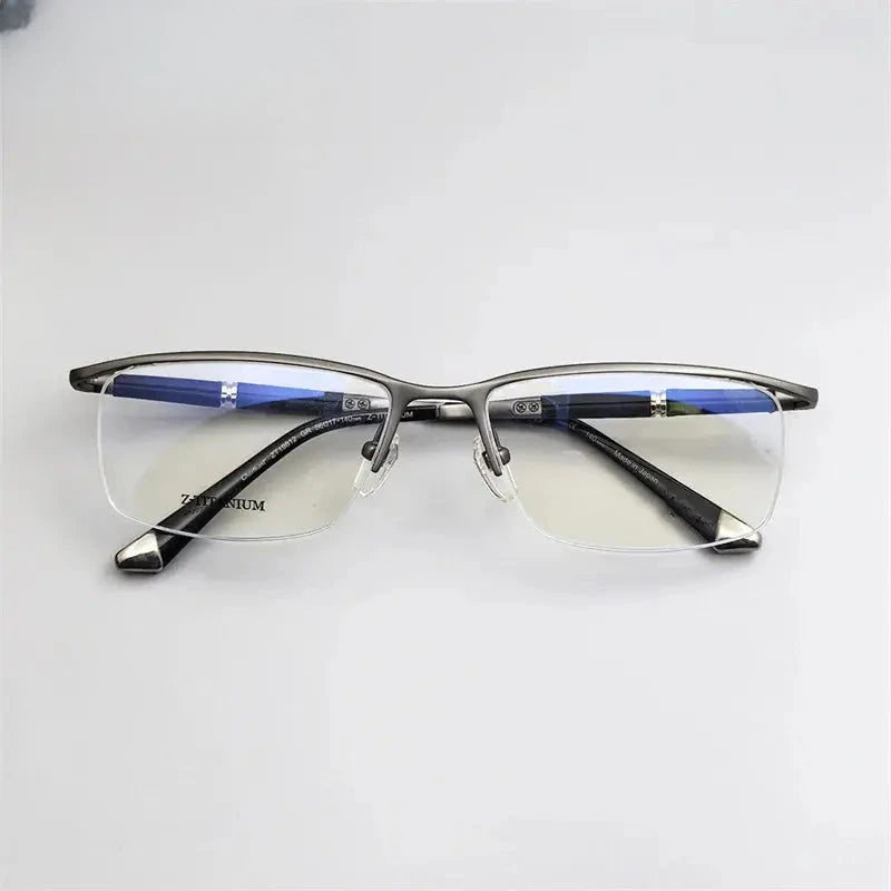 Unisex Browline Semi-Rimless Titanium Prescription Glasses 819812 — view 4 | Rx Spectacle