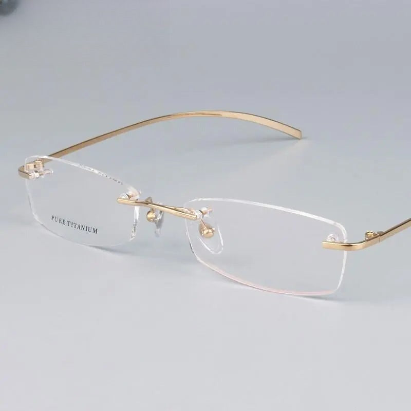 Unisex Square Rimless Titanium Prescription Glasses 1028 — view 3 | Rx Spectacle